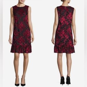 Karl Lagerfeld Midi Velvet Floral Dress Black and Red‎ Size 8